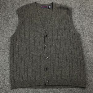 Vintage Preswick Moore 100% Lambswool Cardigan Sweater Vest XL Button Up Ribbed